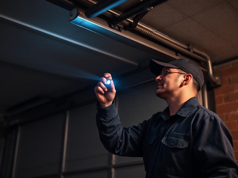 Professional emergency garage door repair service at night